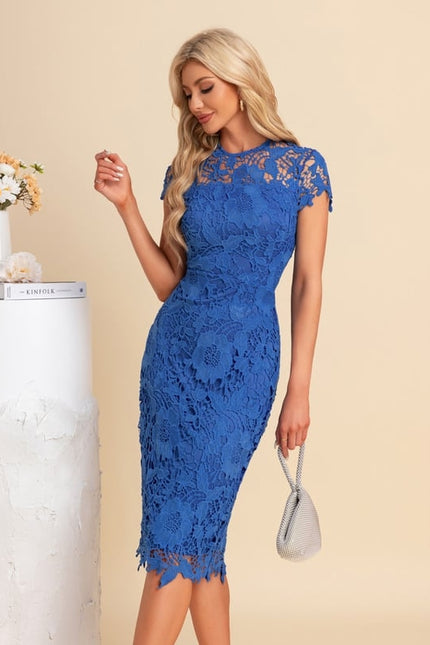 Robe Midi Dentelle Bleu Royal - gallery 1