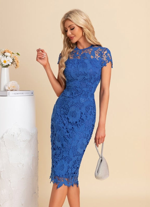 Robe Midi Dentelle Bleu Royal - gallery 1
