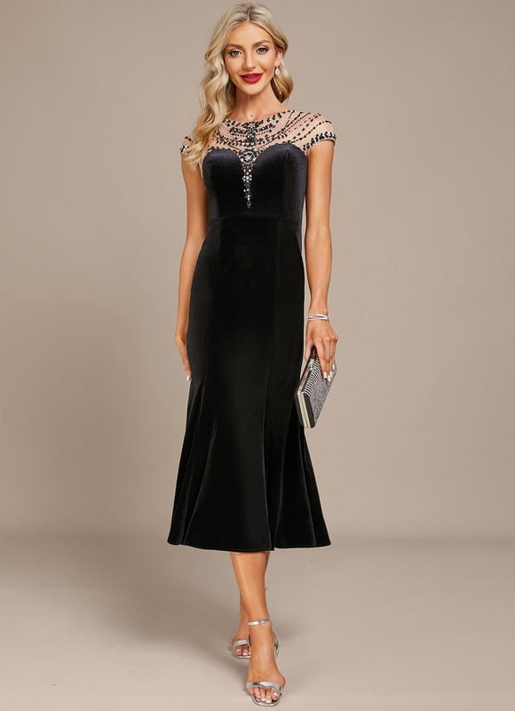 Robe Midi Velours Noir Élégante - gallery 3