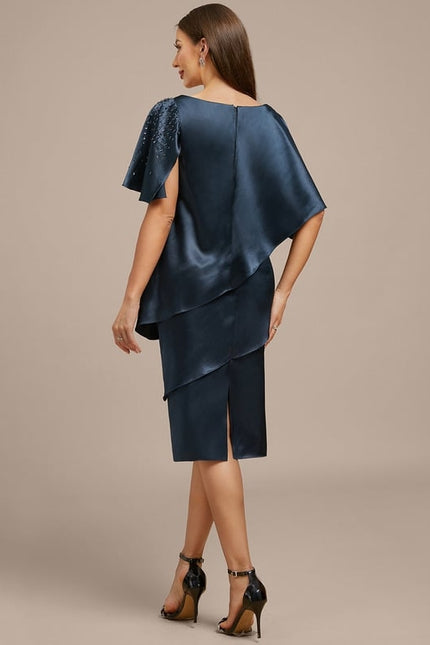 Robe Midi Satinée Marine Élégante - gallery 4