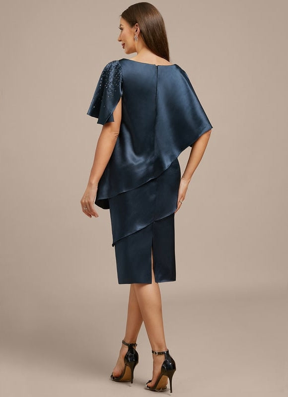 Robe Midi Satinée Marine Élégante - gallery 4