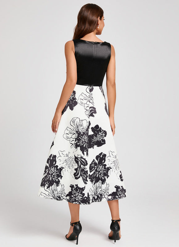 Robe Midi Fleurie Contrastée - gallery 1