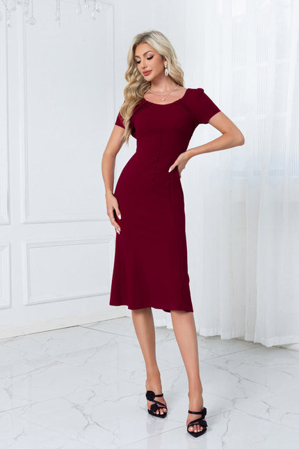 Robe Midi Bordeaux Ajustée - gallery 5