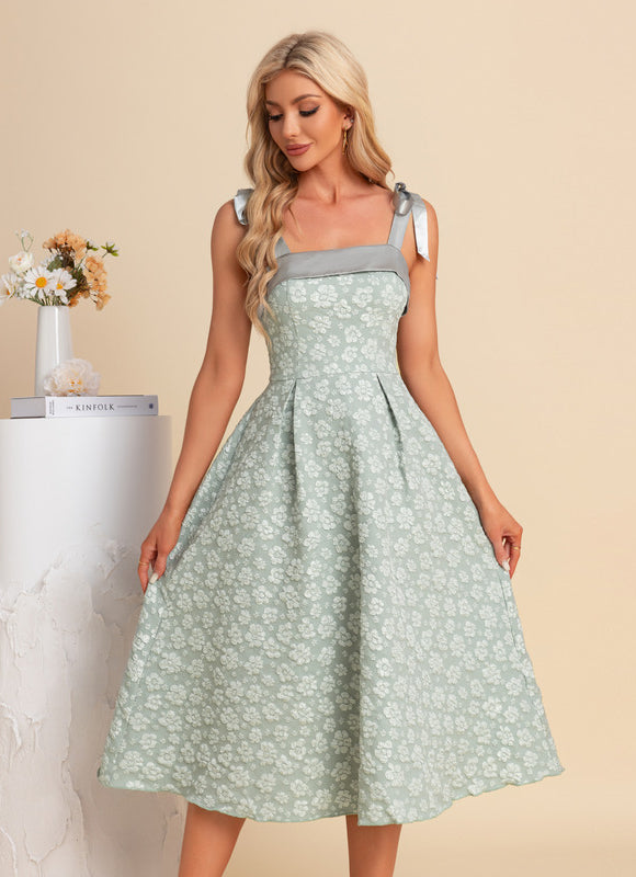 Robe Midi Midi Jacquard Verte - gallery 5