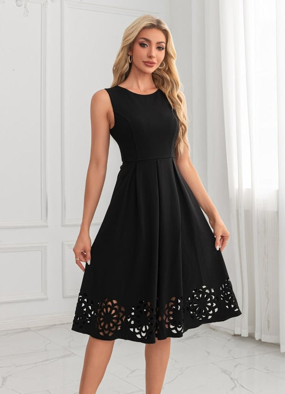 Robe Midi Noire Ajourée - gallery 1