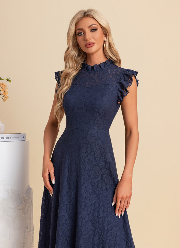 Robe Midi Grise En Dentelle - gallery 5