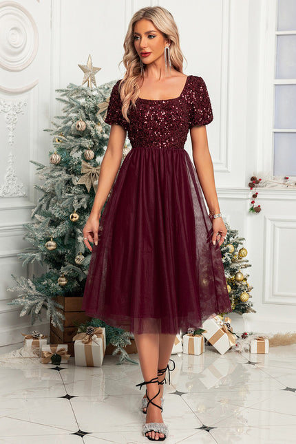 Robe Midi Pailletée Bordeaux - gallery 2