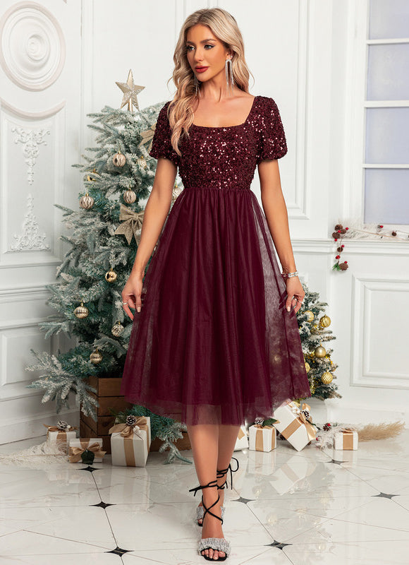 Robe Midi Pailletée Bordeaux - gallery 2