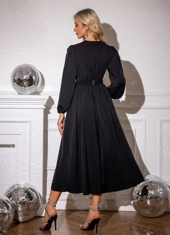 Robe Midi Noire Manche Longue - gallery 2