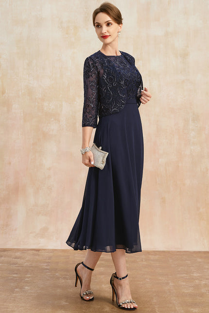 Robe Midi Élégance Marine Éthérée - gallery 3