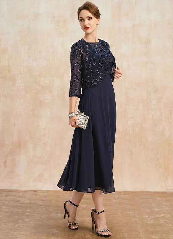 Robe Midi Élégance Marine Éthérée - gallery 3