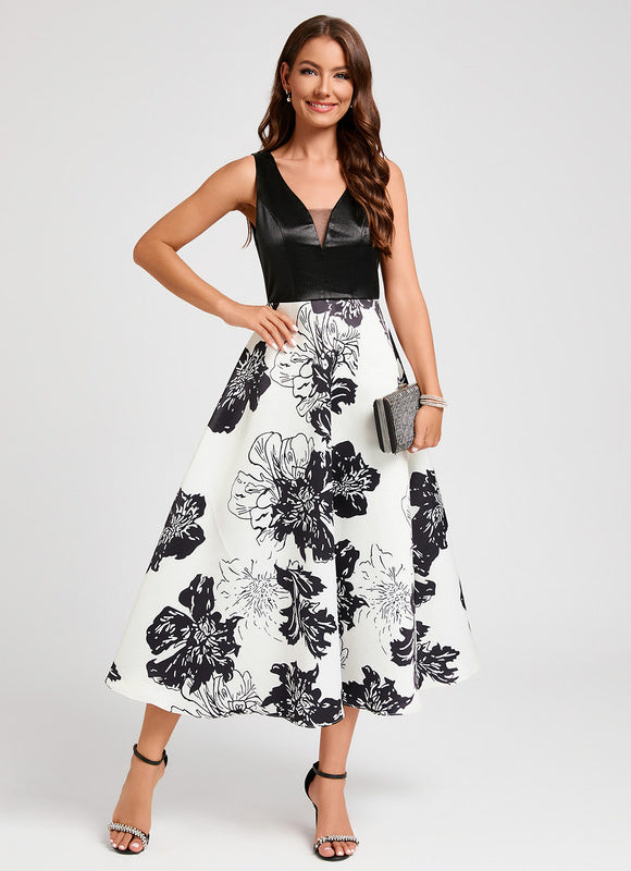 Robe Midi Fleurie Contrastée - gallery 6