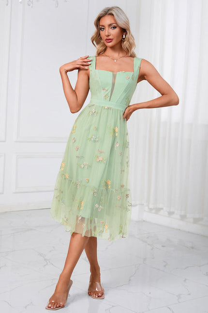Robe Midi Tulle Vert Pâle - gallery 1
