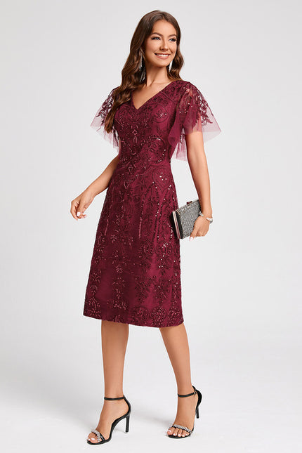 Robe Midi Bordeaux Pailletée - gallery 1