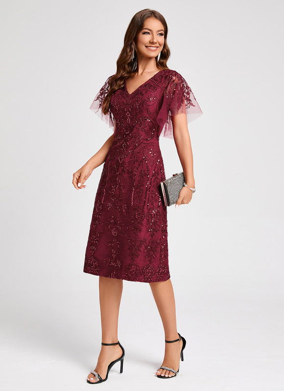 Robe Midi Bordeaux Pailletée - gallery 1
