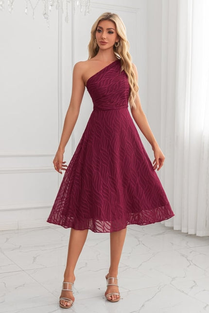 Robe Midi Bordeaux Ondulée - gallery 3