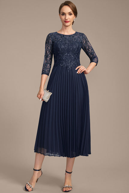 Robe Midi Marine Plissée - gallery 3