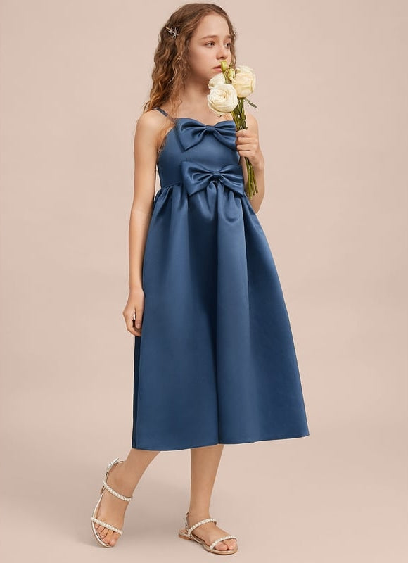 Robe Midi Satin Bleu Foncé - gallery 2