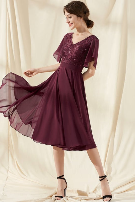 Robe Midi Bordeau Flottante - gallery 2