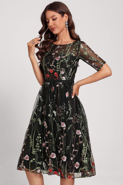 Robe Midi Fleurie Noire - gallery 2