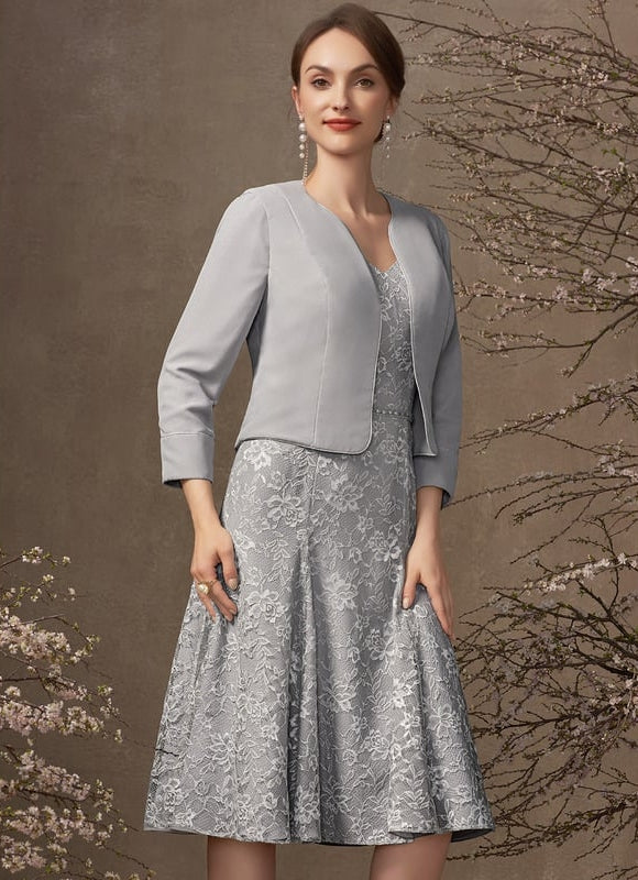 Robe Midi Dentelle Grise - gallery 3