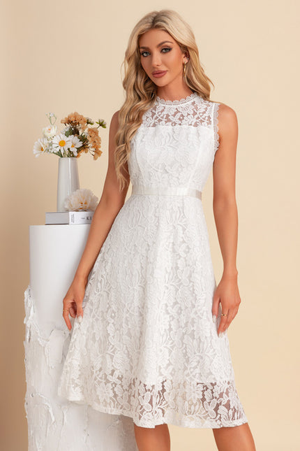 Robe Midi Blanche En Dentelle - gallery 1