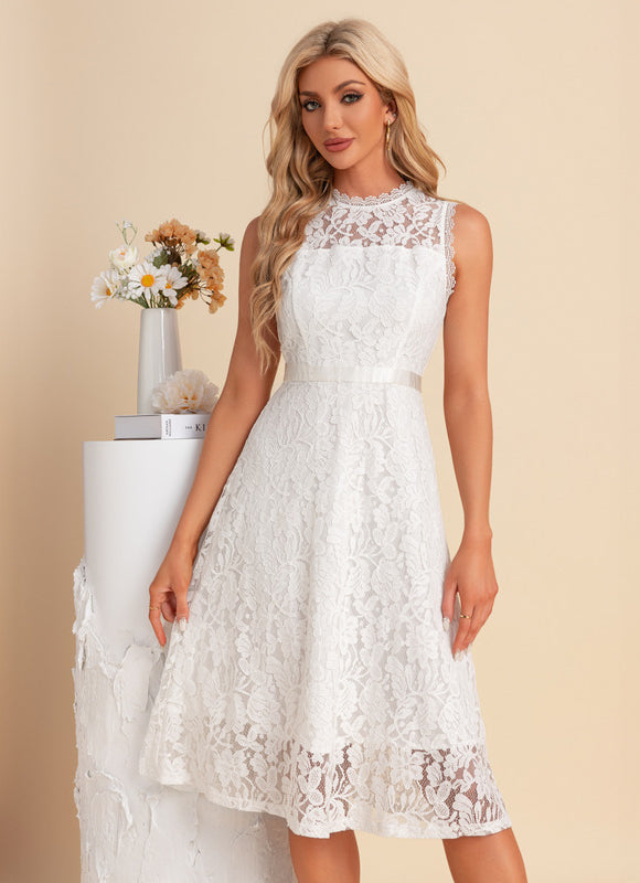 Robe Midi Blanche En Dentelle - gallery 1