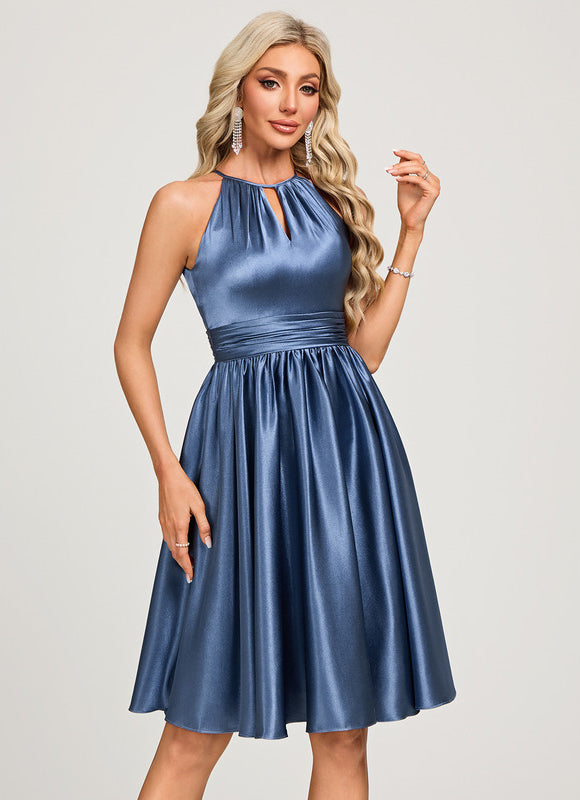 Robe Midi Satin Bleu - gallery 1