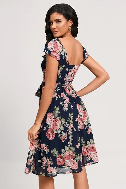 Robe Midi Fleurie Marine - gallery 1