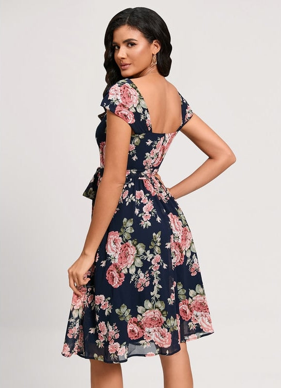 Robe Midi Fleurie Marine - gallery 1