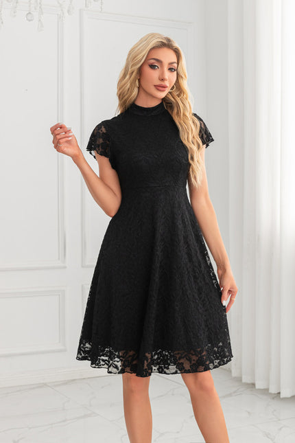 Robe Midi Grise En Dentelle - gallery 6