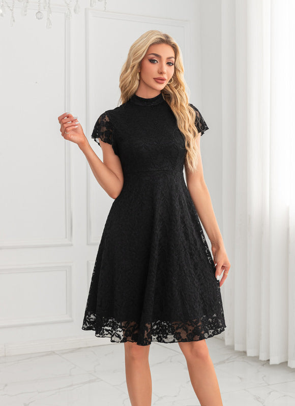 Robe Midi Grise En Dentelle - gallery 6