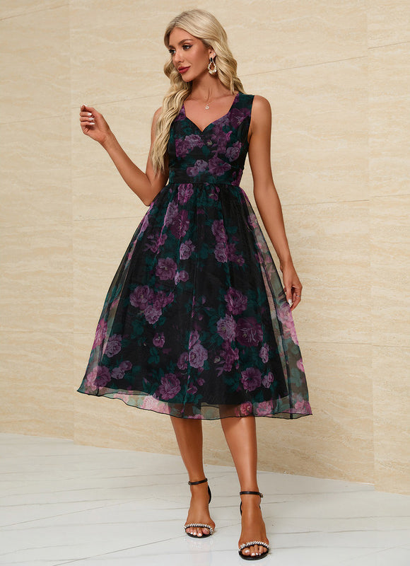 Robe Midi Fleurie Nocturne - gallery 1