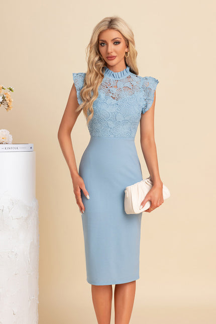 Robe Midi Bleu Ciel Dentelle - gallery 5