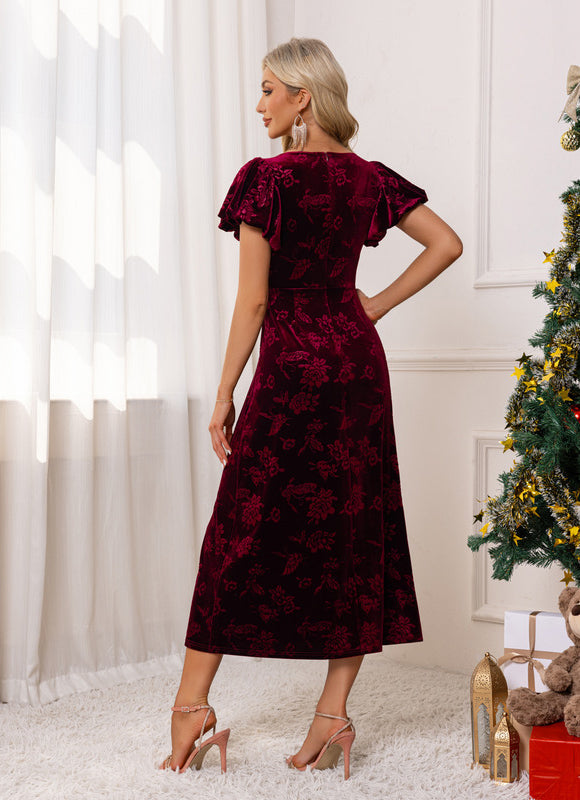 Robe Midi Velours Bordeaux - gallery 1