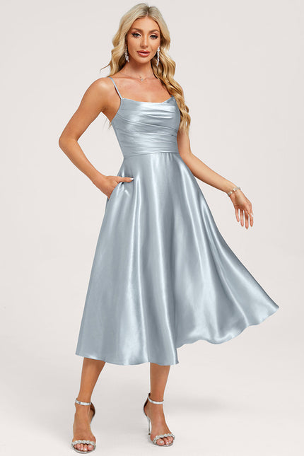 Robe Midi Satinée Ciel