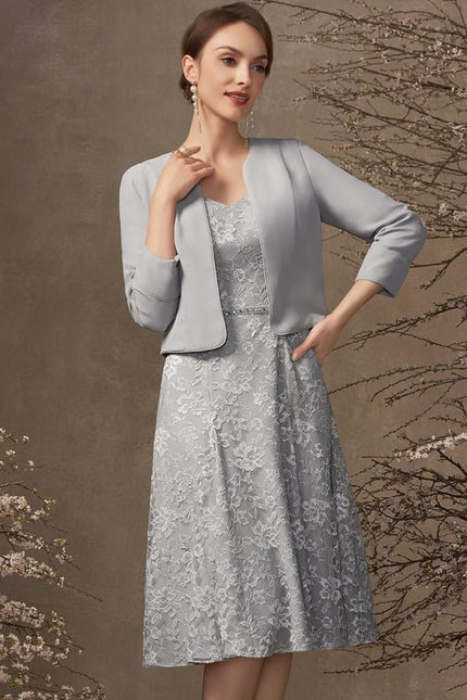 Robe Midi Dentelle Grise
