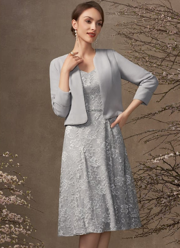 Robe Midi Dentelle Grise