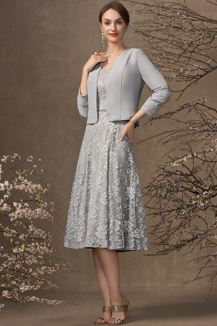 Robe Midi Dentelle Grise - gallery 1