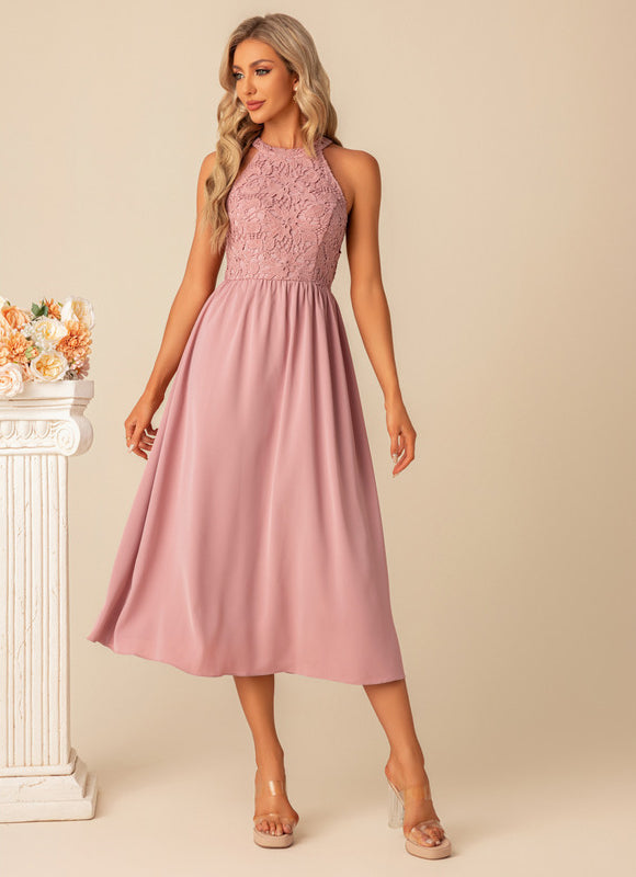 Robe Midi Midi Dentelle Rose - gallery 5