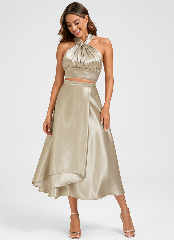 Robe Midi Satin Doré - gallery 5