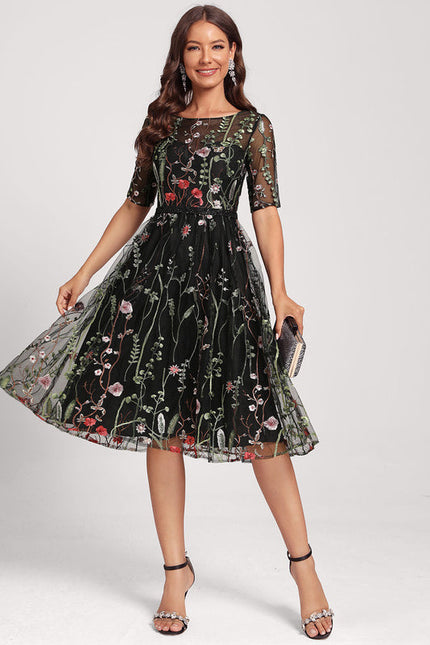 Robe Midi Fleurie Noire - gallery 1