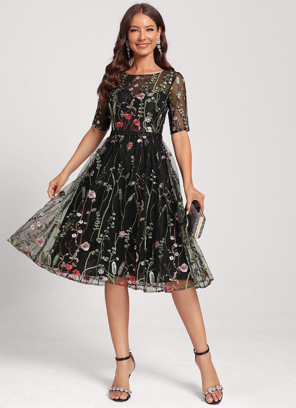 Robe Midi Fleurie Noire - gallery 1