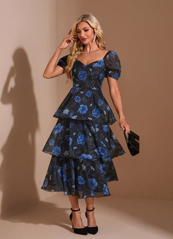 Robe Midi Midi Volants Bleu - gallery 3