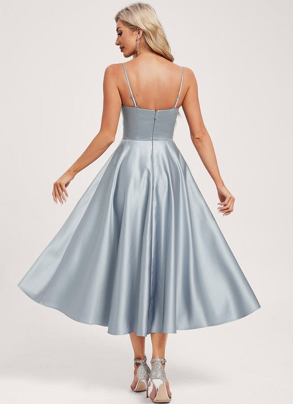 Robe Midi Satin Bleu Ciel - gallery 4