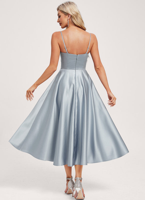 Robe Midi Satinée Bleu Clair - gallery 4