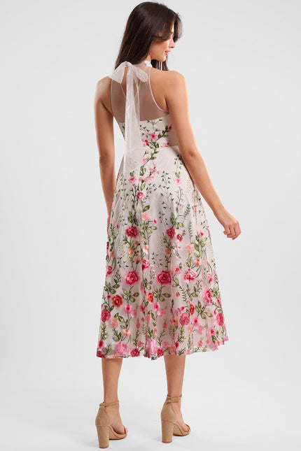 Robe Midi Noire Florale Élégante - gallery 6