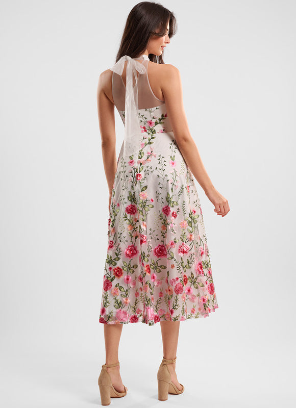 Robe Midi Noire Florale Élégante - gallery 6