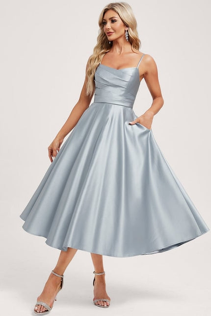Robe Midi Satin Bleu Ciel - gallery 2