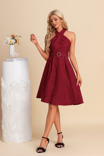 Robe Midi Bordeaux Ceinturée - gallery 1